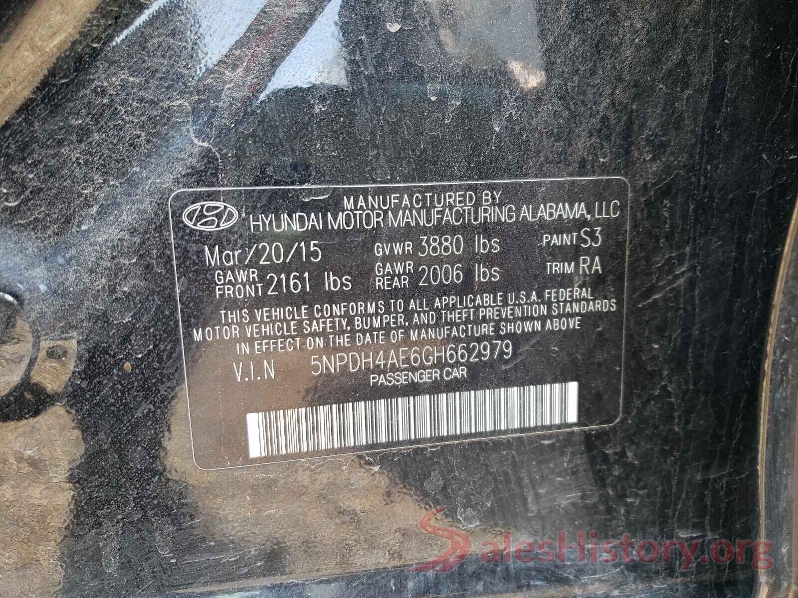 5NPDH4AE6GH662979 2016 HYUNDAI ELANTRA