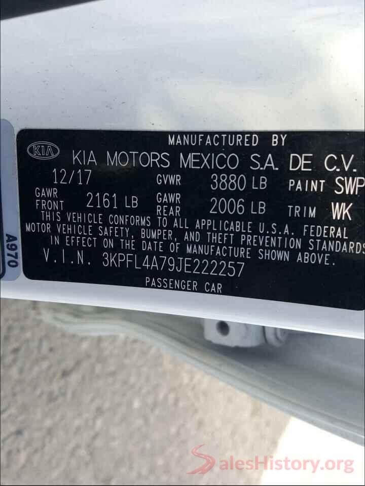 3KPFL4A79JE222257 2018 KIA FORTE