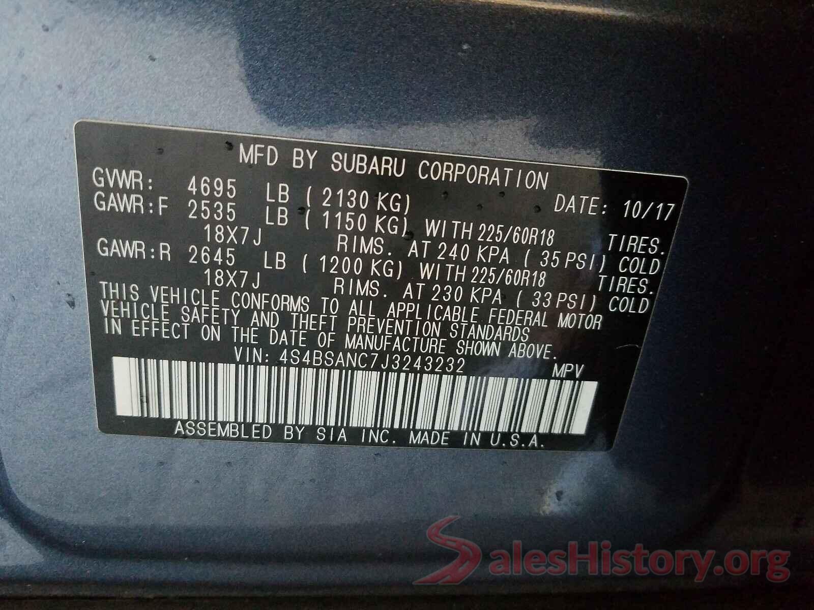 4S4BSANC7J3243232 2018 SUBARU OUTBACK