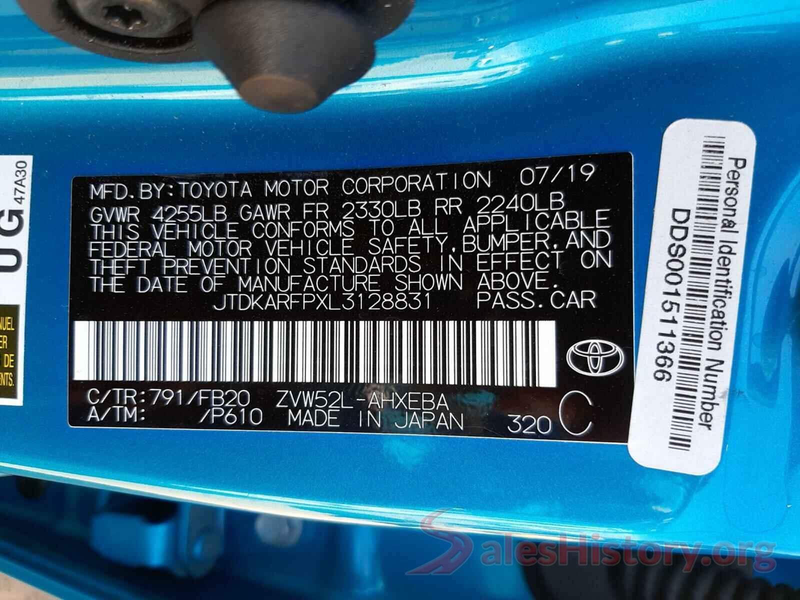 JTDKARFPXL3128831 2020 TOYOTA PRIUS