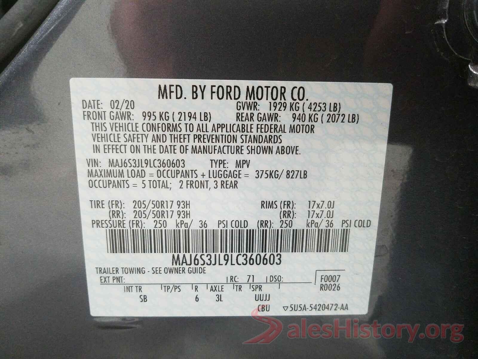 MAJ6S3JL9LC360603 2020 FORD ALL OTHER