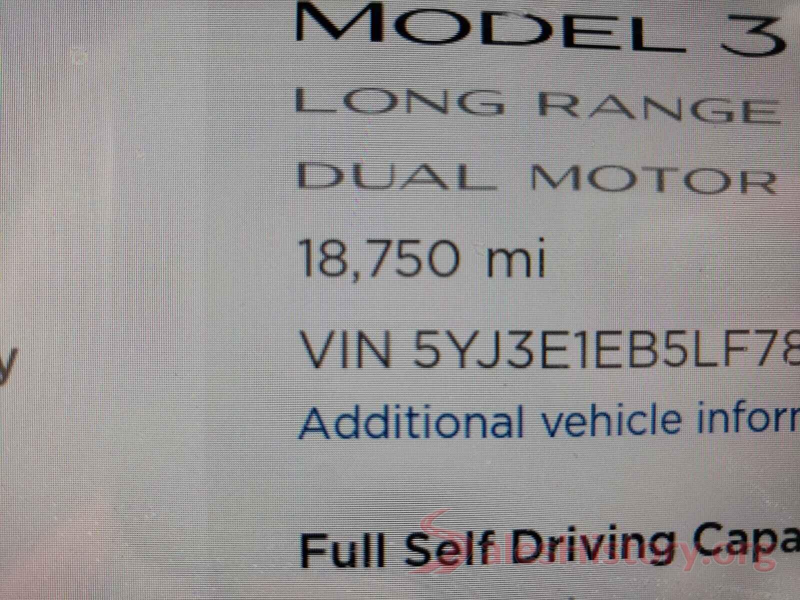 5YJ3E1EB5LF784132 2020 TESLA MODEL 3