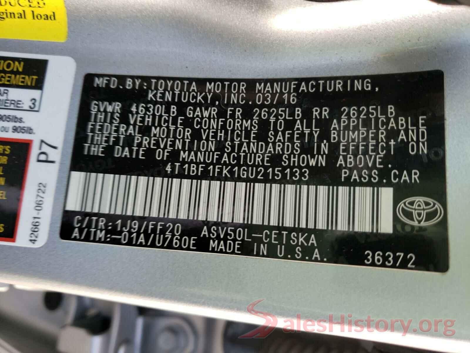 4T1BF1FK1GU215133 2016 TOYOTA CAMRY