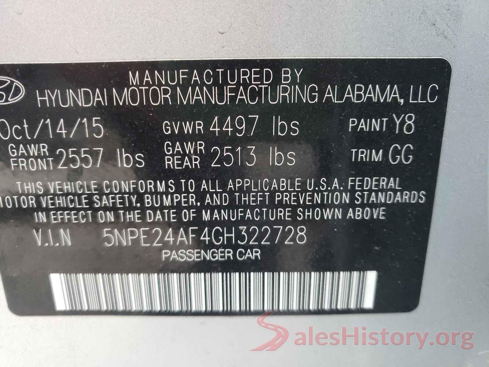 5NPE24AF4GH322728 2016 HYUNDAI SONATA