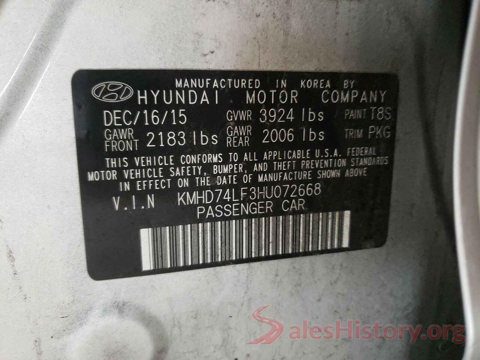 KMHD74LF3HU072668 2017 HYUNDAI ELANTRA