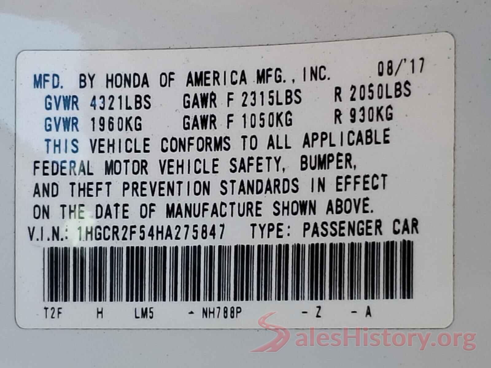 1HGCR2F54HA275847 2017 HONDA ACCORD