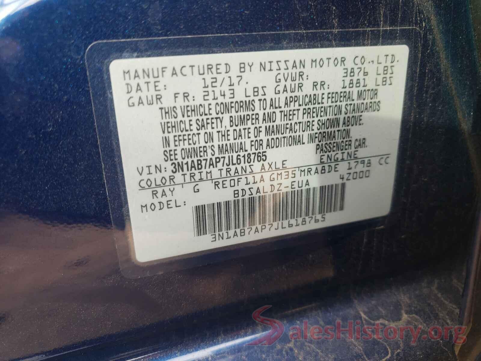 3N1AB7AP7JL618765 2018 NISSAN SENTRA