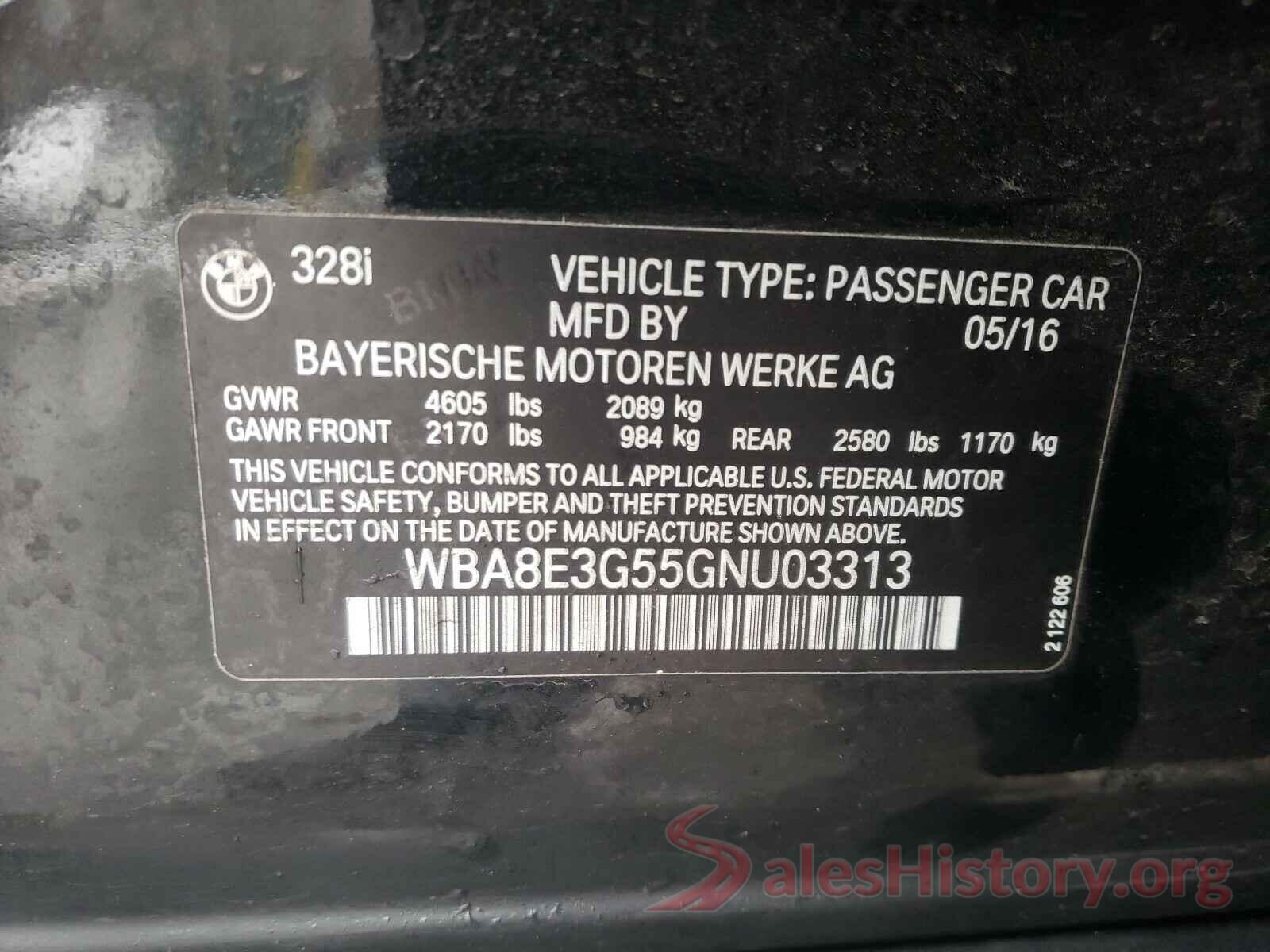 WBA8E3G55GNU03313 2016 BMW 3 SERIES