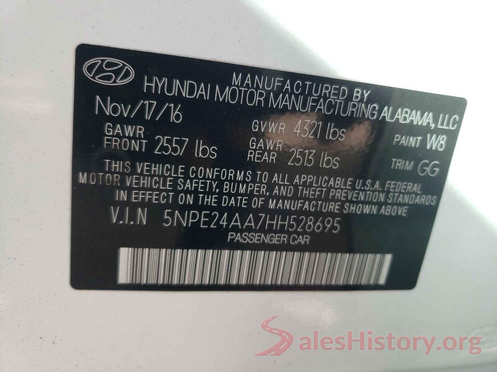 5NPE24AA7HH528695 2017 HYUNDAI SONATA