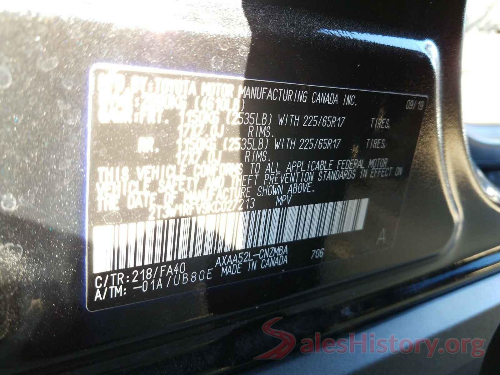 2T3W1RFV9KC027213 2019 TOYOTA RAV4