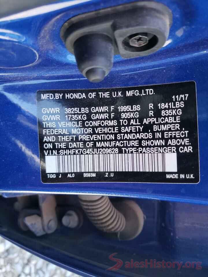 SHHFK7G45JU209628 2018 HONDA CIVIC