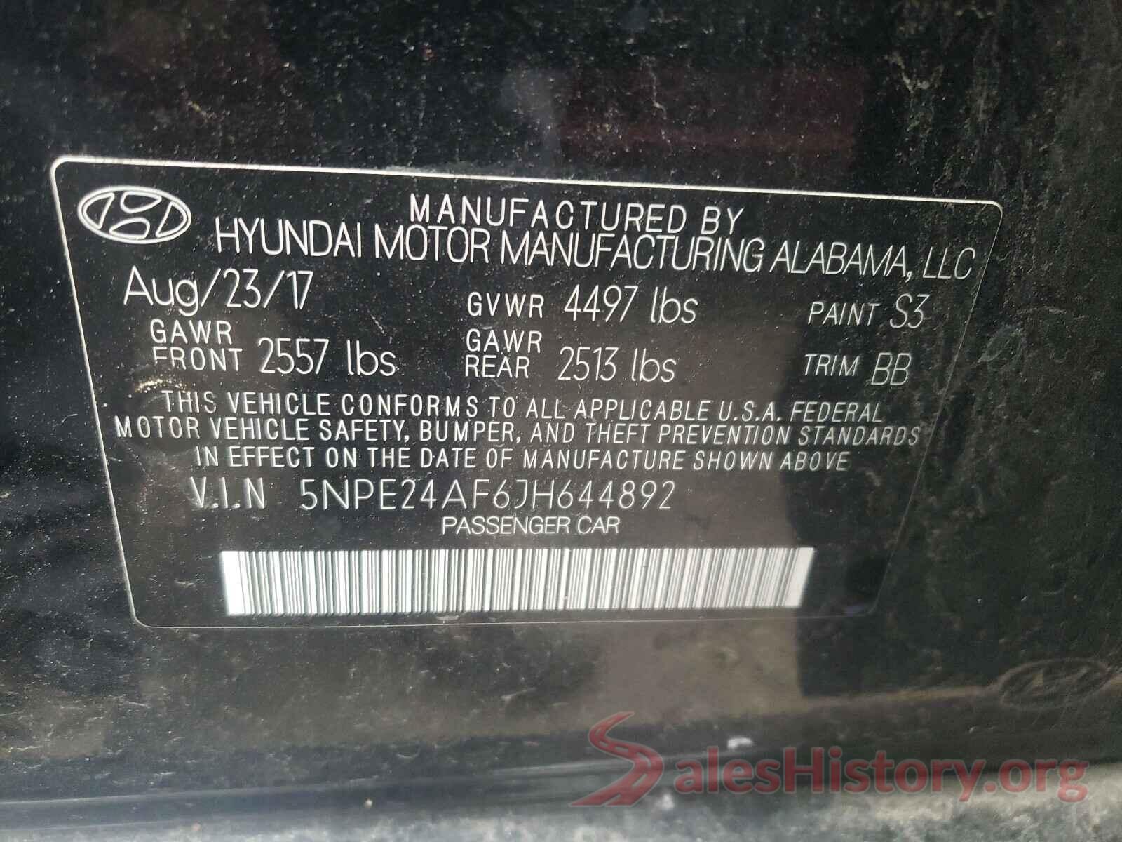 5NPE24AF6JH644892 2018 HYUNDAI SONATA