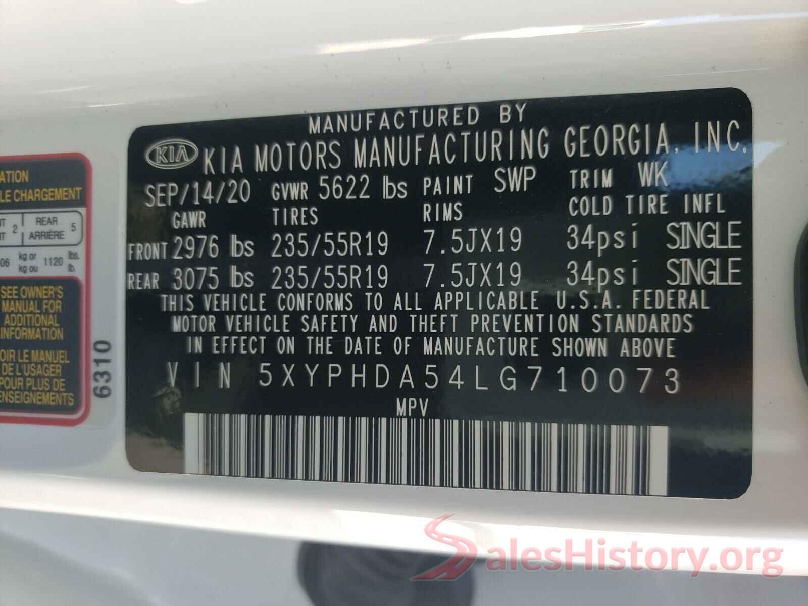 5XYPHDA54LG710073 2020 KIA SORENTO