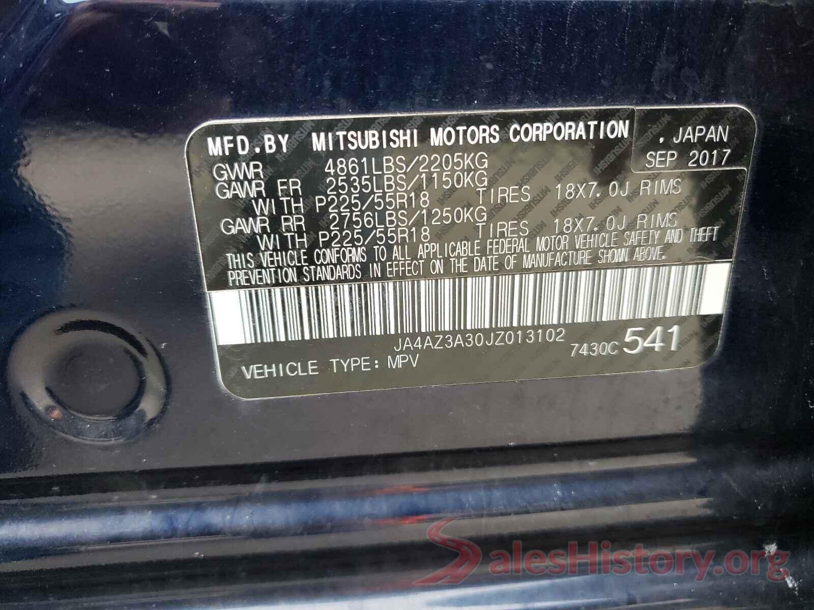 JA4AZ3A30JZ013102 2018 MITSUBISHI OUTLANDER