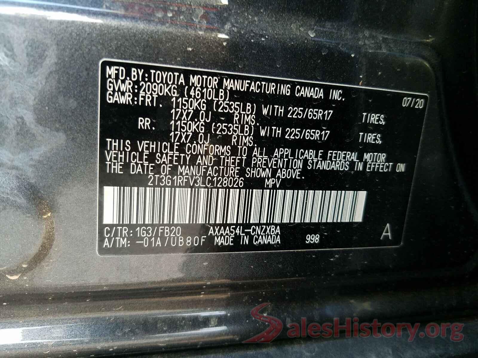 2T3G1RFV3LC128026 2020 TOYOTA RAV4