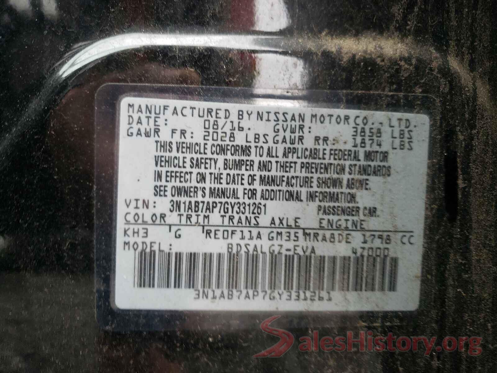 3N1AB7AP7GY331261 2016 NISSAN SENTRA