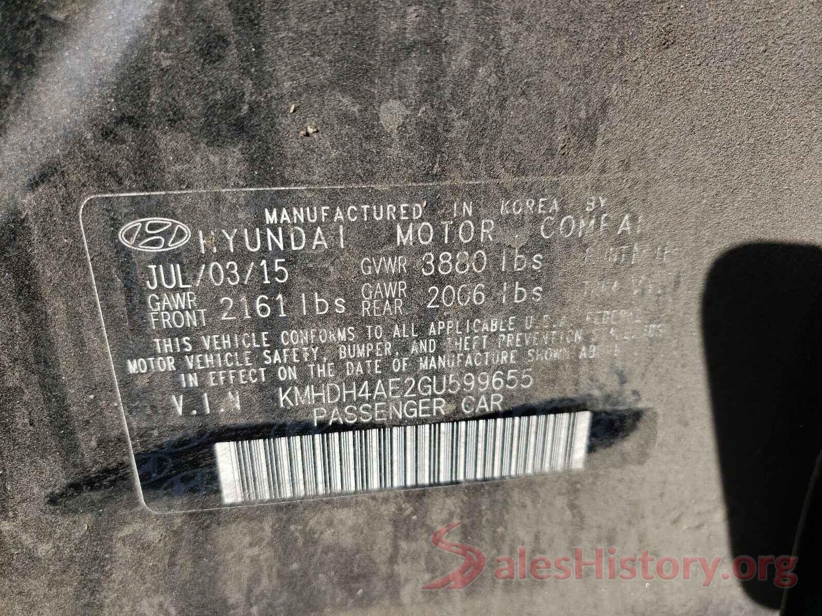 KMHDH4AE2GU599655 2016 HYUNDAI ELANTRA