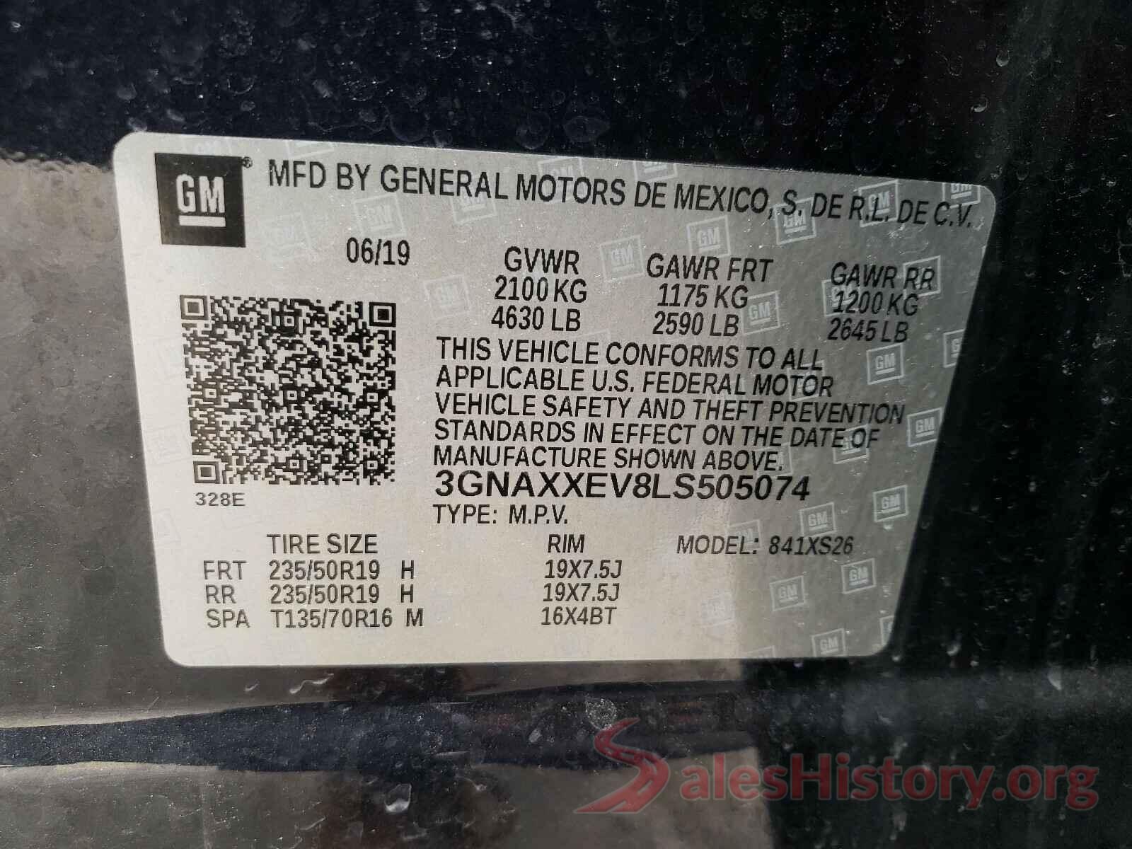 3GNAXXEV8LS505074 2020 CHEVROLET EQUINOX