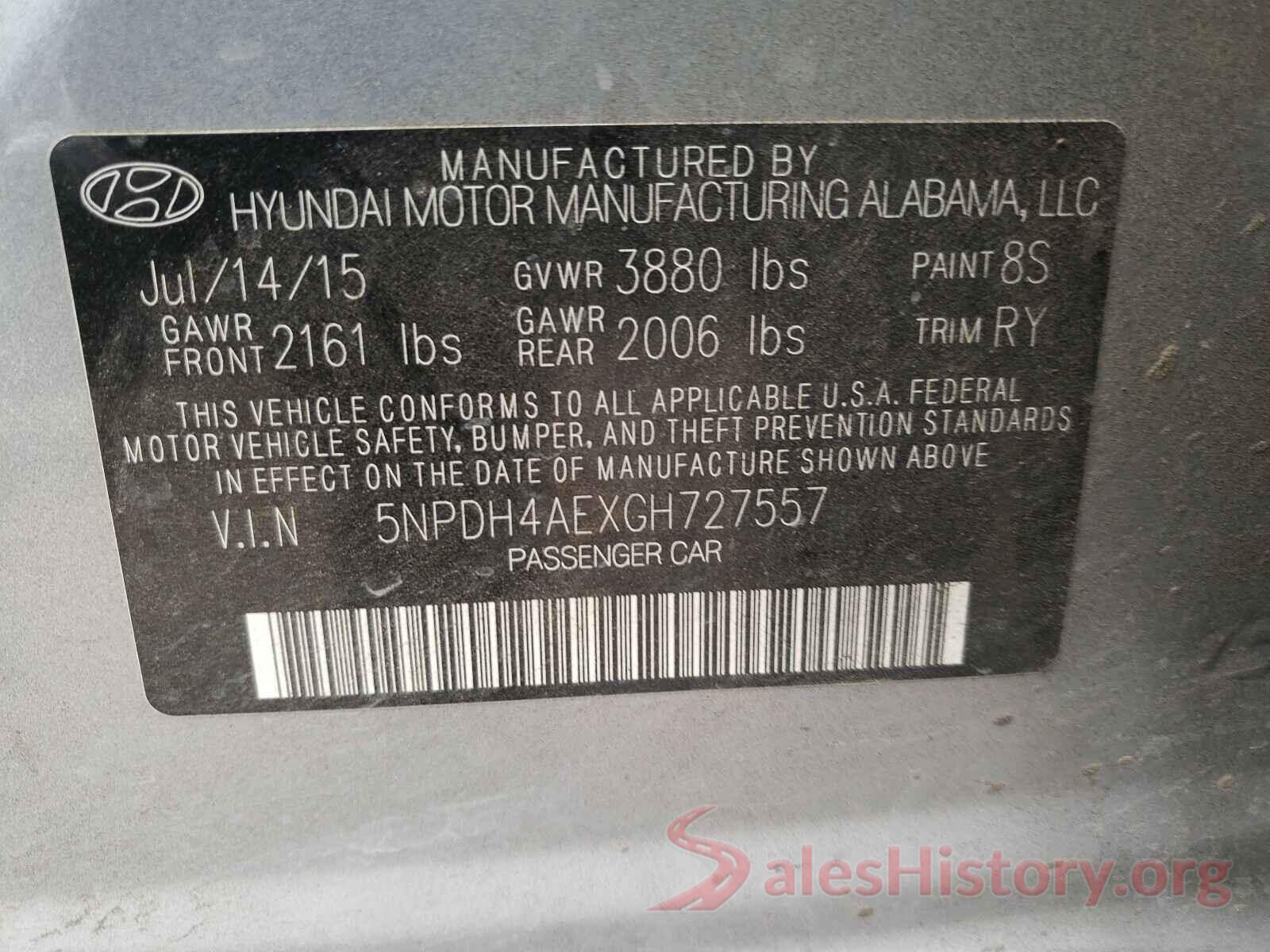 5NPDH4AEXGH727557 2016 HYUNDAI ELANTRA