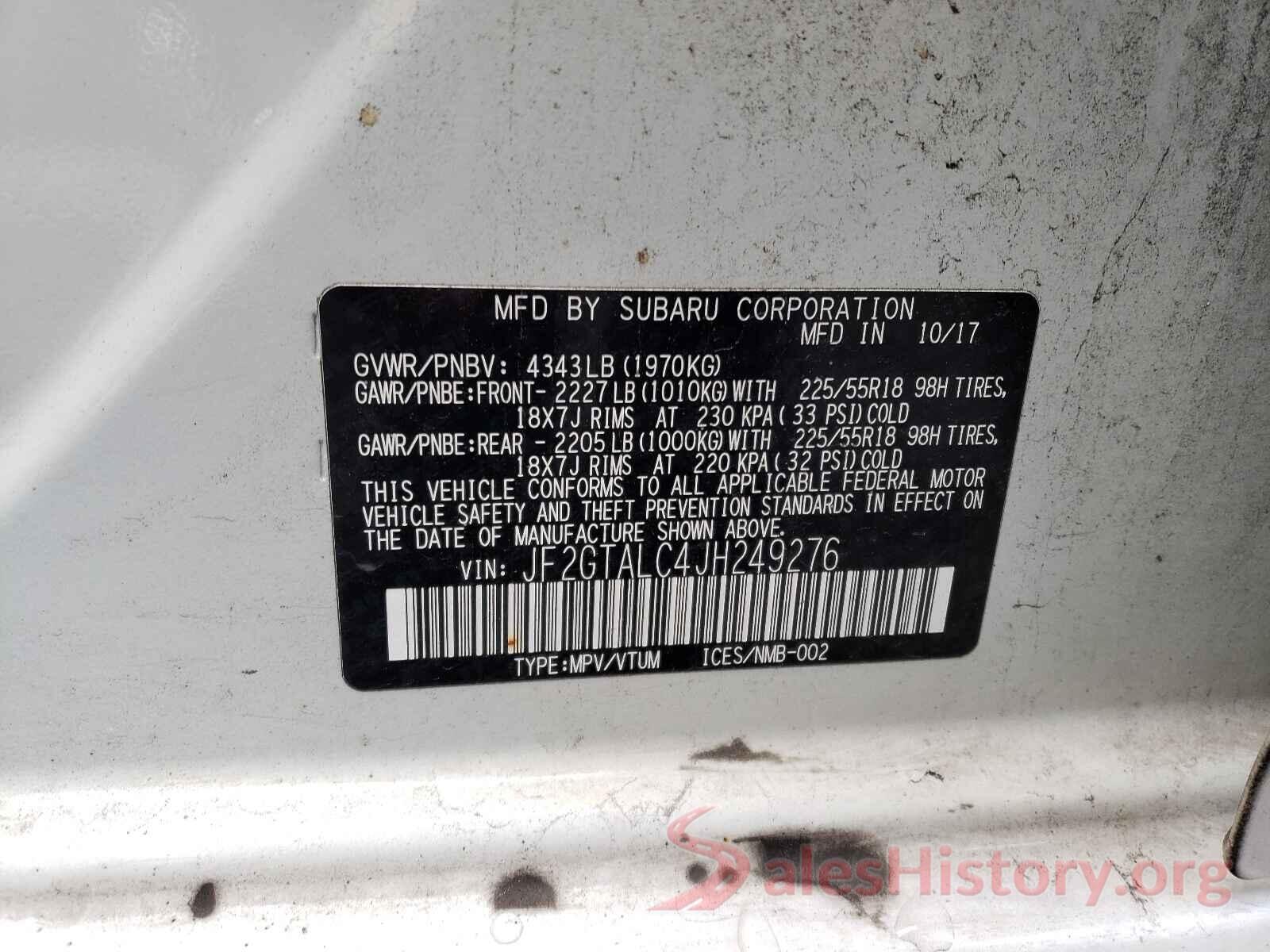 JF2GTALC4JH249276 2018 SUBARU CROSSTREK