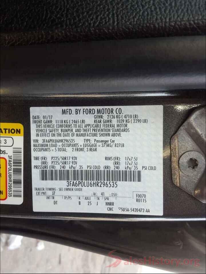 3FA6P0LU6HR296535 2017 FORD FUSION