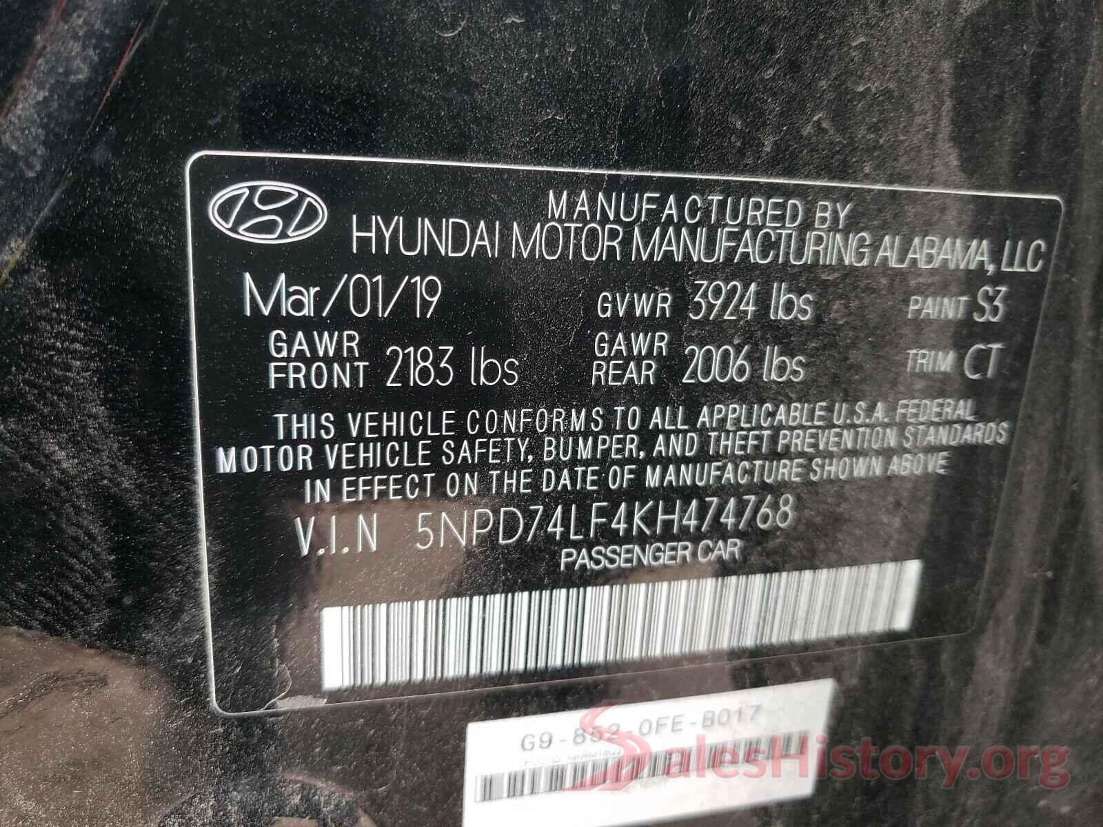 5NPD74LF4KH474768 2019 HYUNDAI ELANTRA