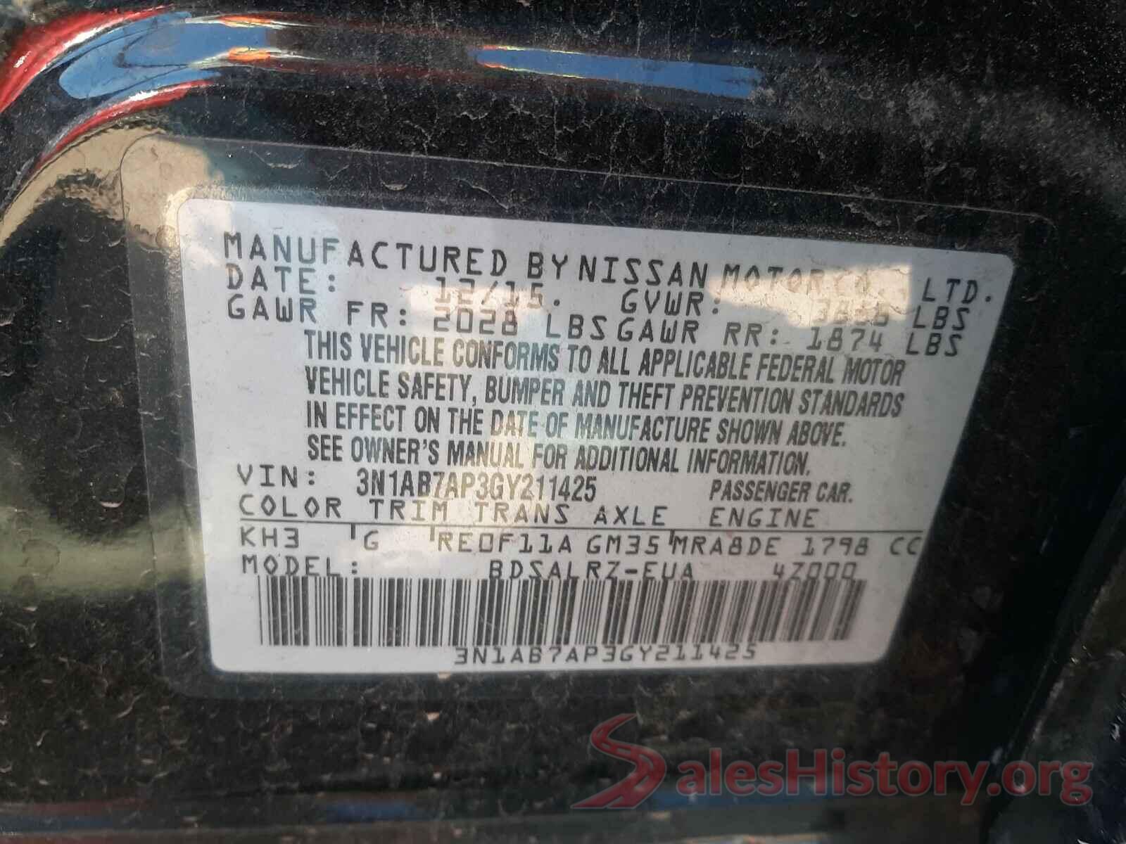 3N1AB7AP3GY211425 2016 NISSAN SENTRA