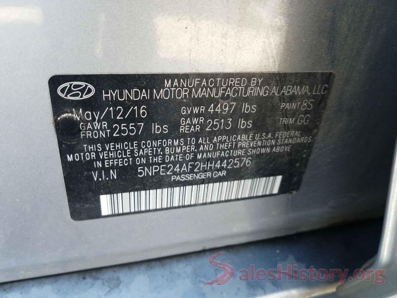 5NPE24AF2HH442576 2017 HYUNDAI SONATA