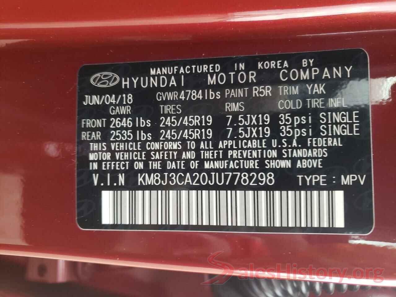 KM8J3CA20JU778298 2018 HYUNDAI TUCSON