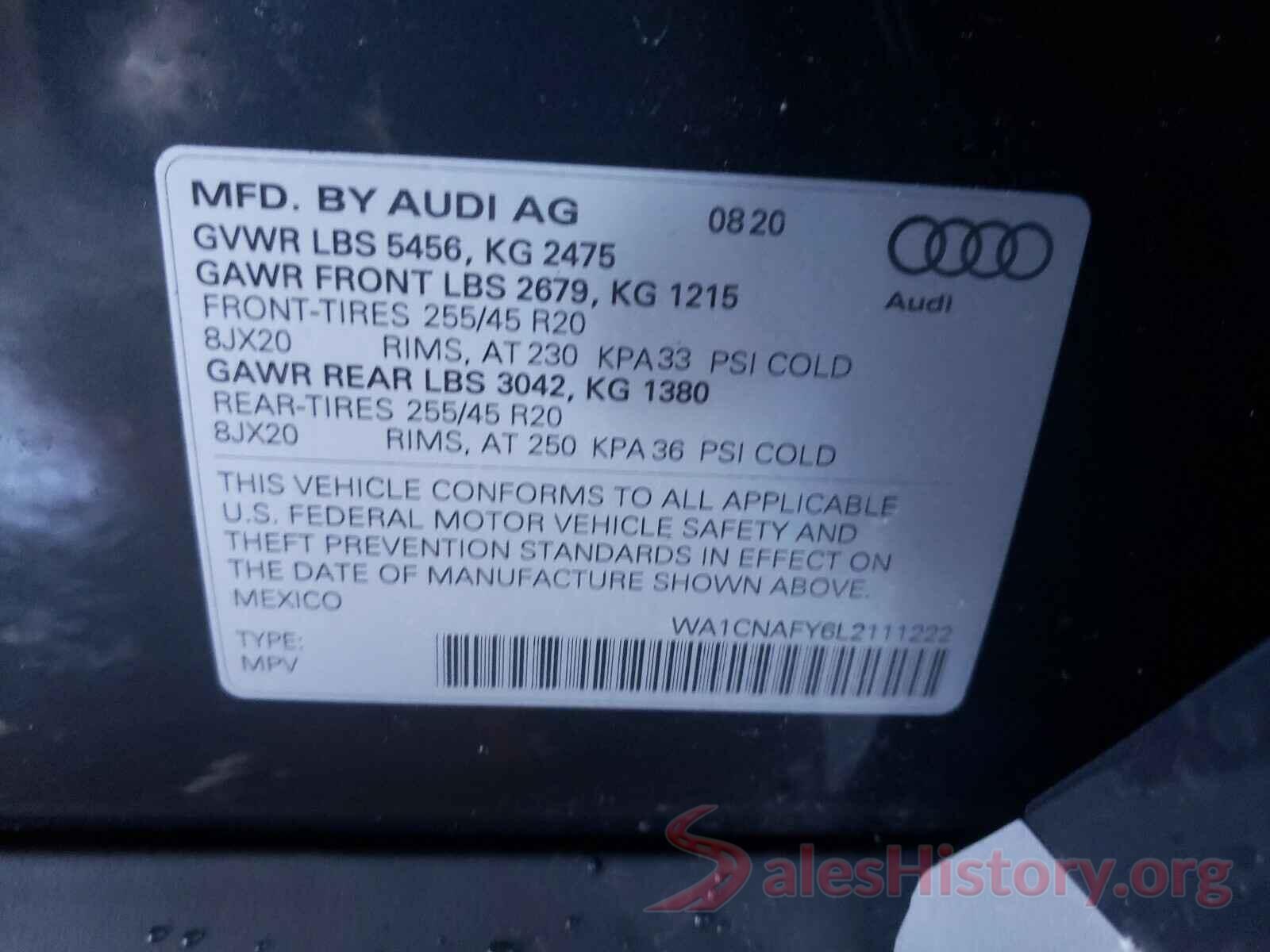 WA1CNAFY6L2111222 2020 AUDI Q5