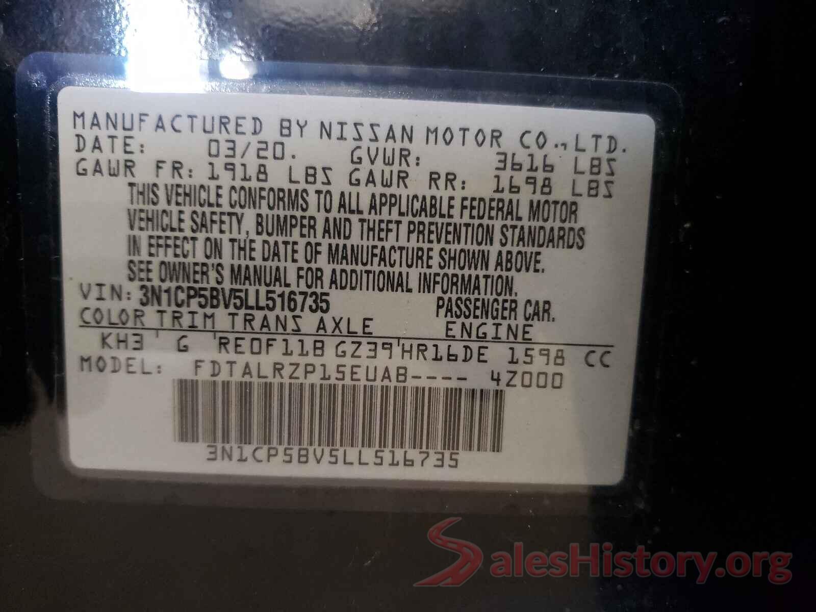 3N1CP5BV5LL516735 2020 NISSAN KICKS