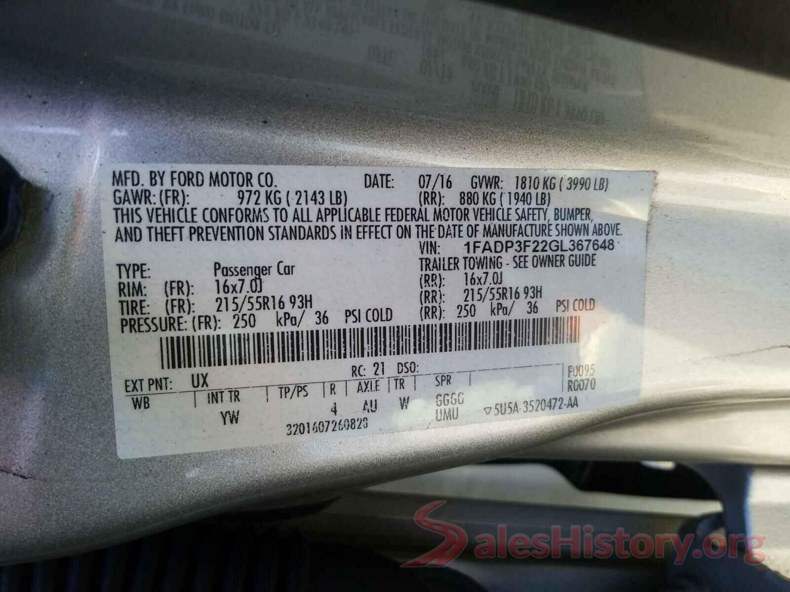 1FADP3F22GL367648 2016 FORD FOCUS