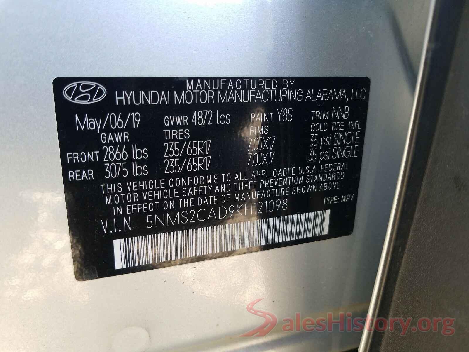 5NMS2CAD9KH121098 2019 HYUNDAI SANTA FE