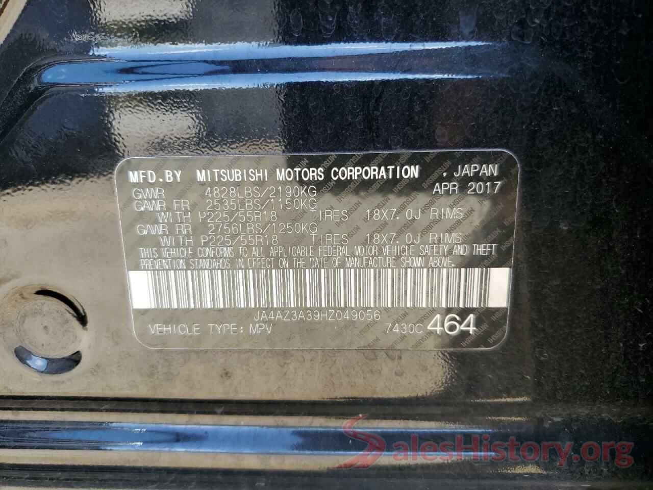 JA4AZ3A39HZ049056 2017 MITSUBISHI OUTLANDER