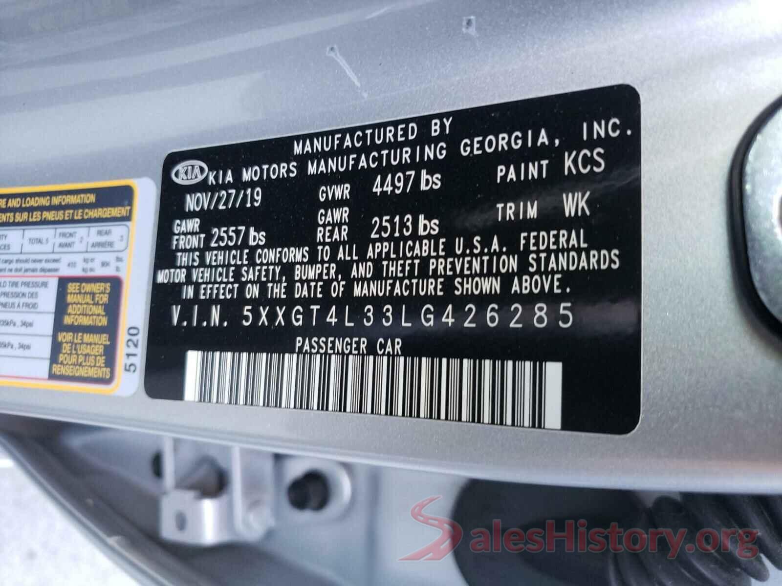 5XXGT4L33LG426285 2020 KIA OPTIMA