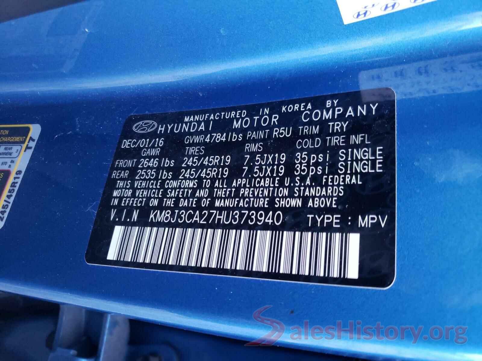 KM8J3CA27HU373940 2017 HYUNDAI TUCSON