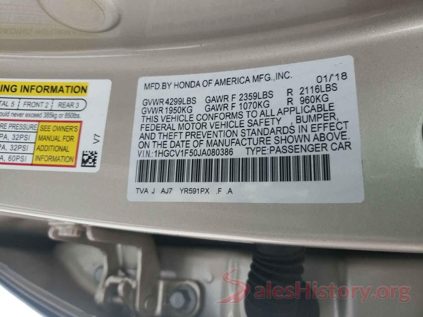 1HGCV1F50JA080386 2018 HONDA ACCORD