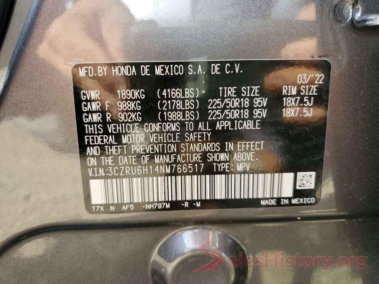 3CZRU6H14NM766517 2022 HONDA HR-V