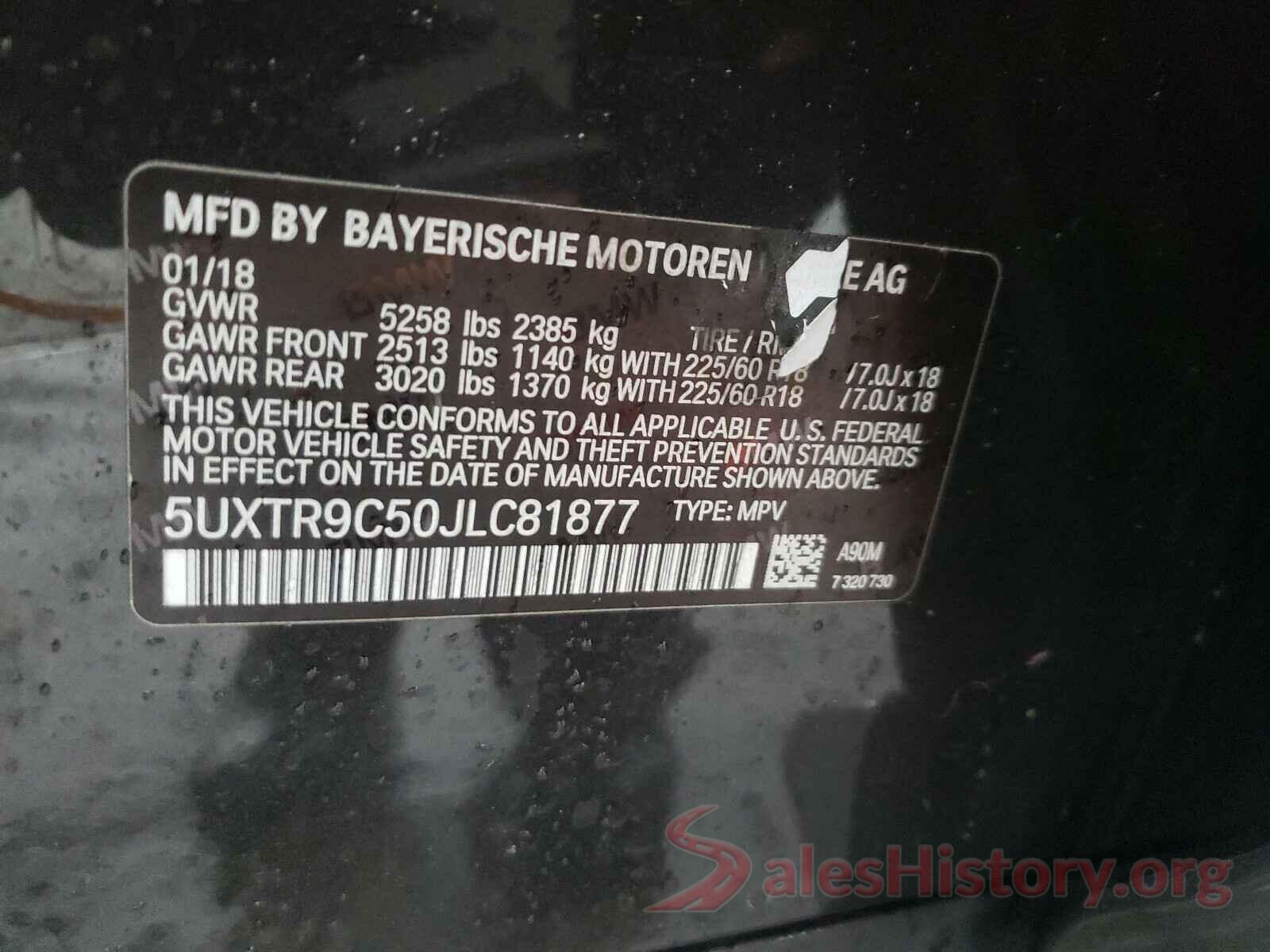 5UXTR9C50JLC81877 2018 BMW X3