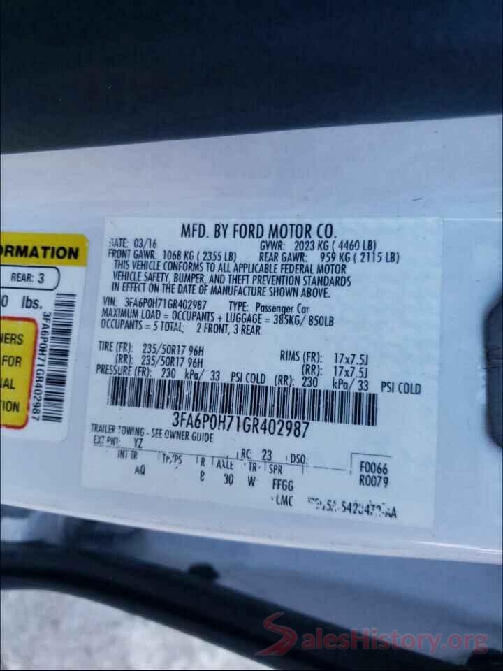 3FA6P0H71GR402987 2016 FORD FUSION