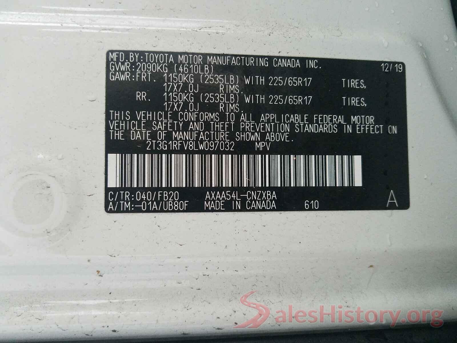 2T3G1RFV8LW097032 2020 TOYOTA RAV4