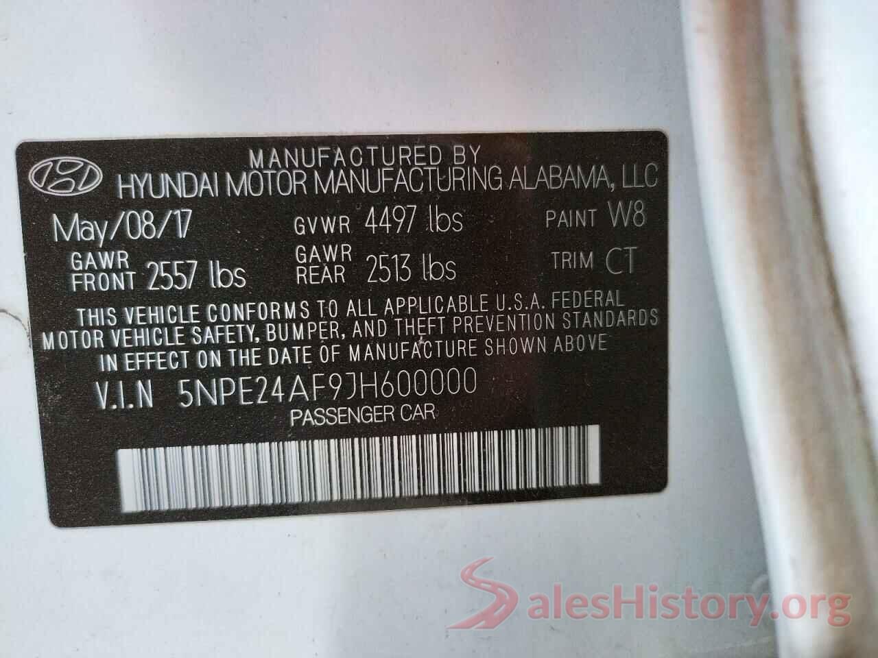 5NPE24AF9JH600000 2018 HYUNDAI SONATA