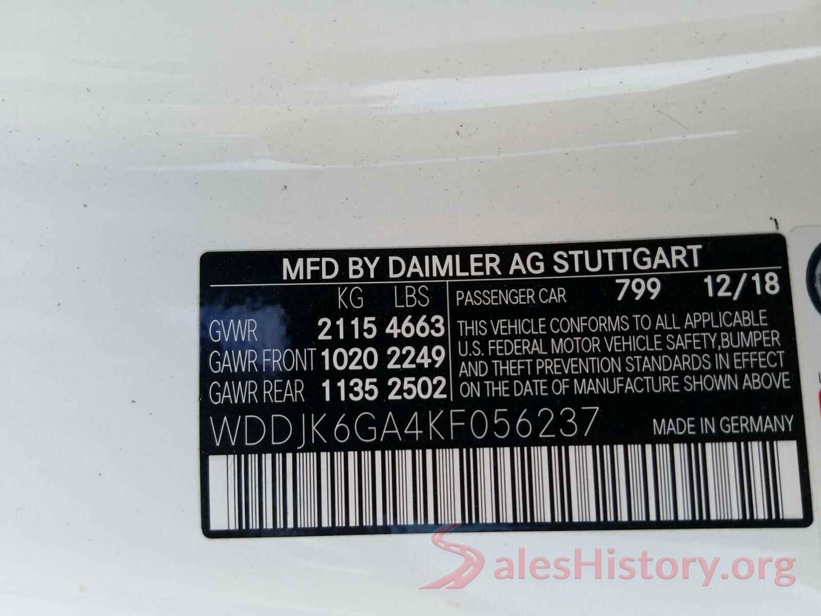 WDDJK6GA4KF056237 2019 MERCEDES-BENZ S CLASS