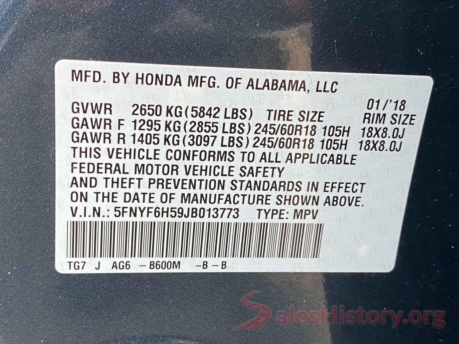 5FNYF6H59JB013773 2018 HONDA PILOT