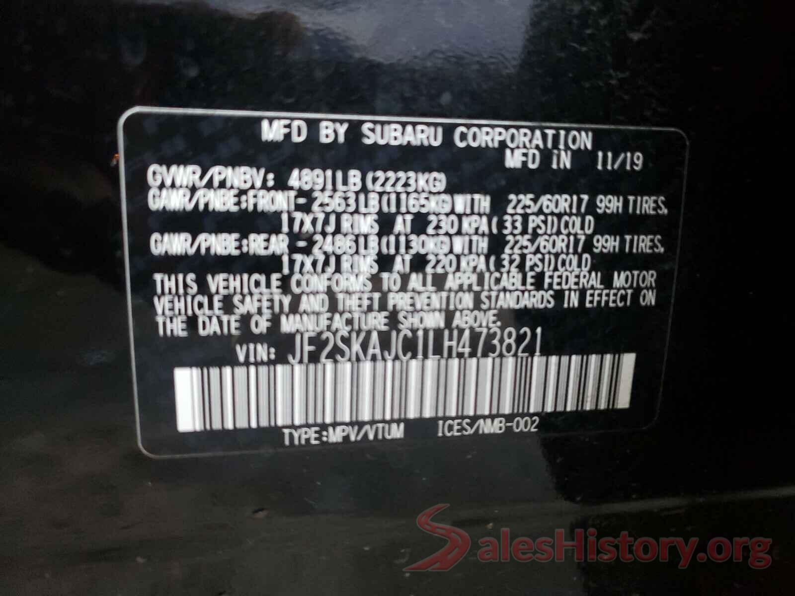 JF2SKAJC1LH473821 2020 SUBARU FORESTER