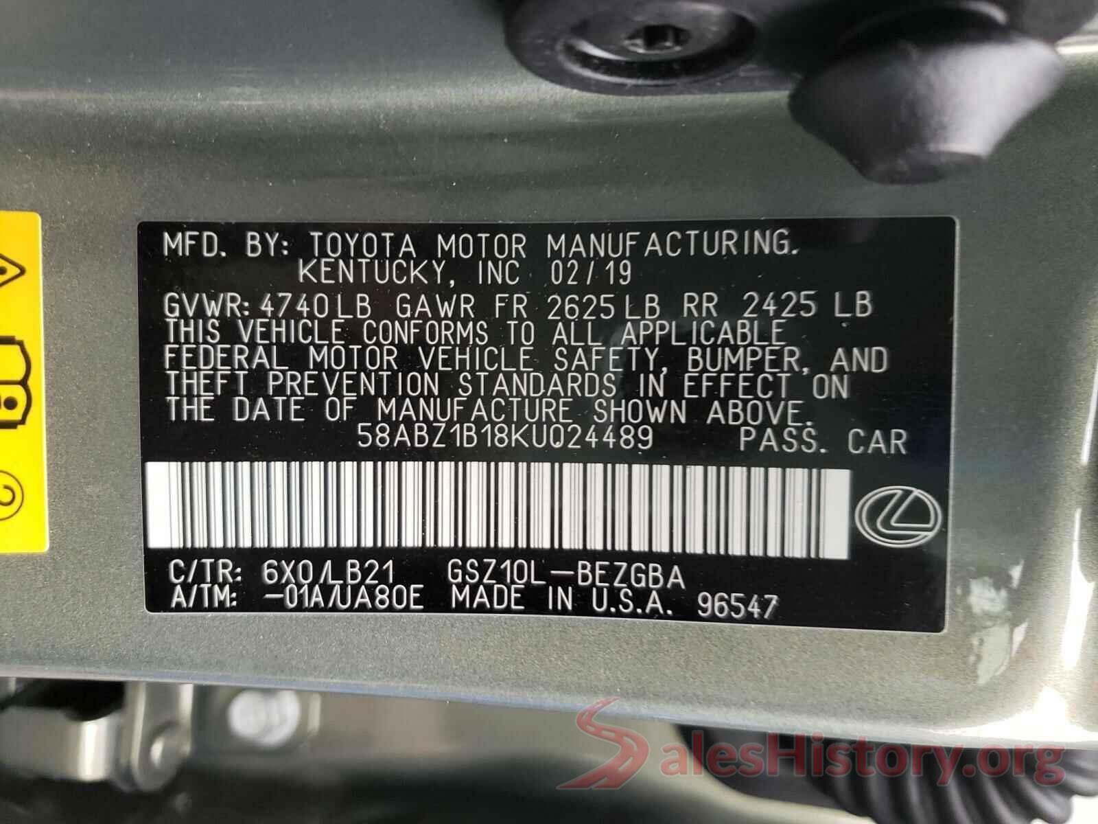 58ABZ1B18KU024489 2019 LEXUS ES350