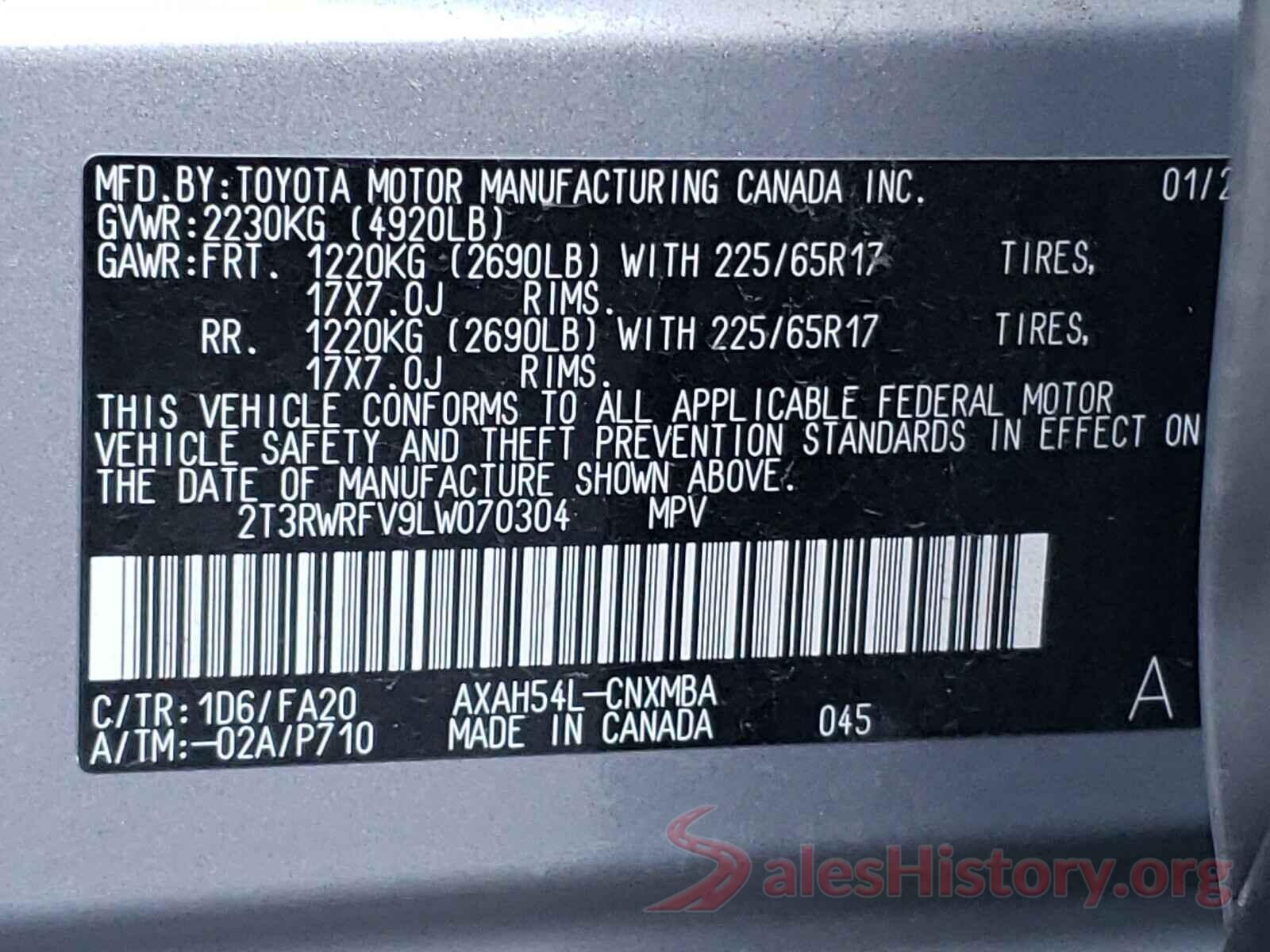 2T3RWRFV9LW070304 2020 TOYOTA RAV4