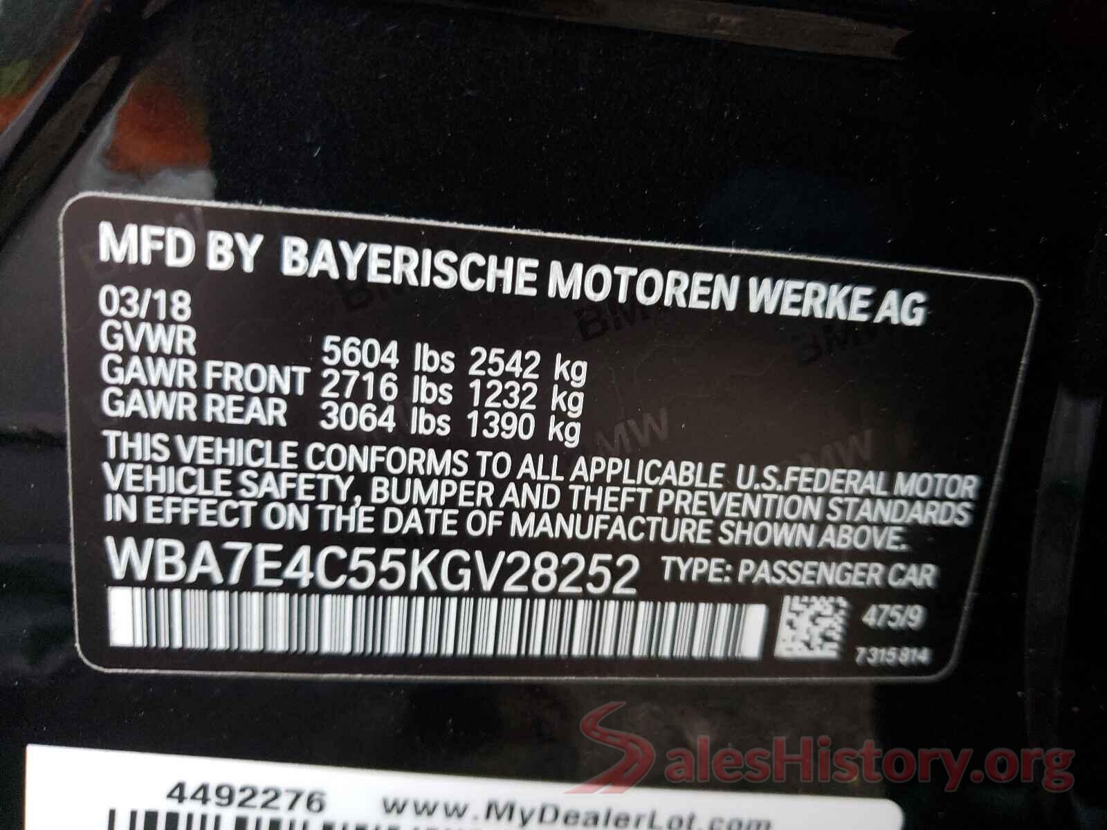 WBA7E4C55KGV28252 2019 BMW 7 SERIES