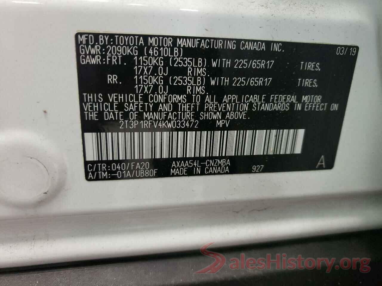 2T3P1RFV4KW033472 2019 TOYOTA RAV4