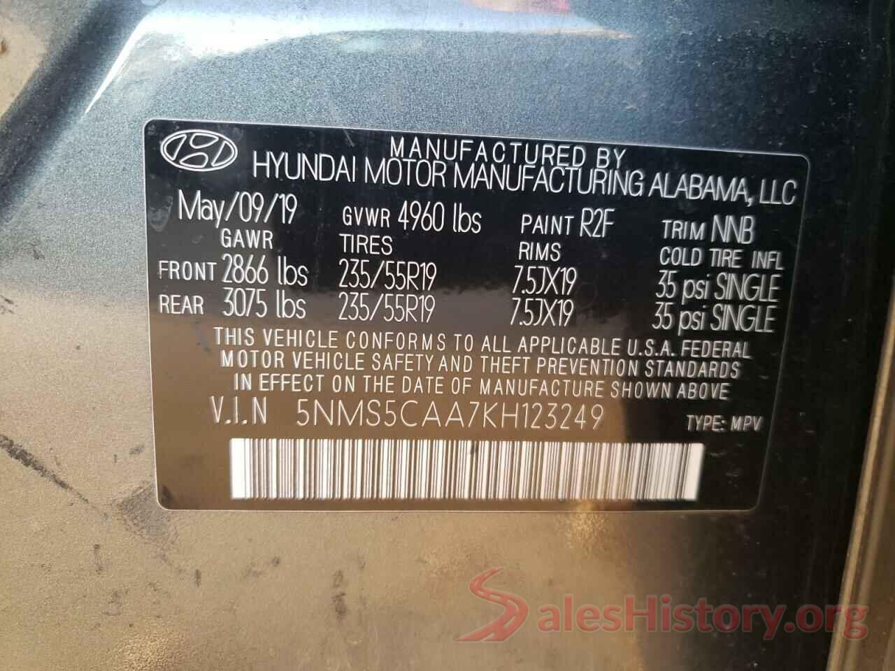 5NMS5CAA7KH123249 2019 HYUNDAI SANTA FE